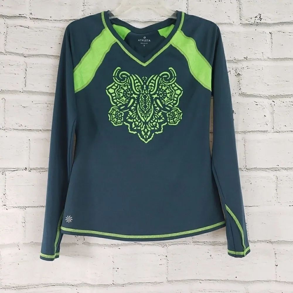 Athleta tenacity small top long sleeve workout shirt Blue Green running